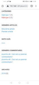 Page web local visible sur un téléphone.